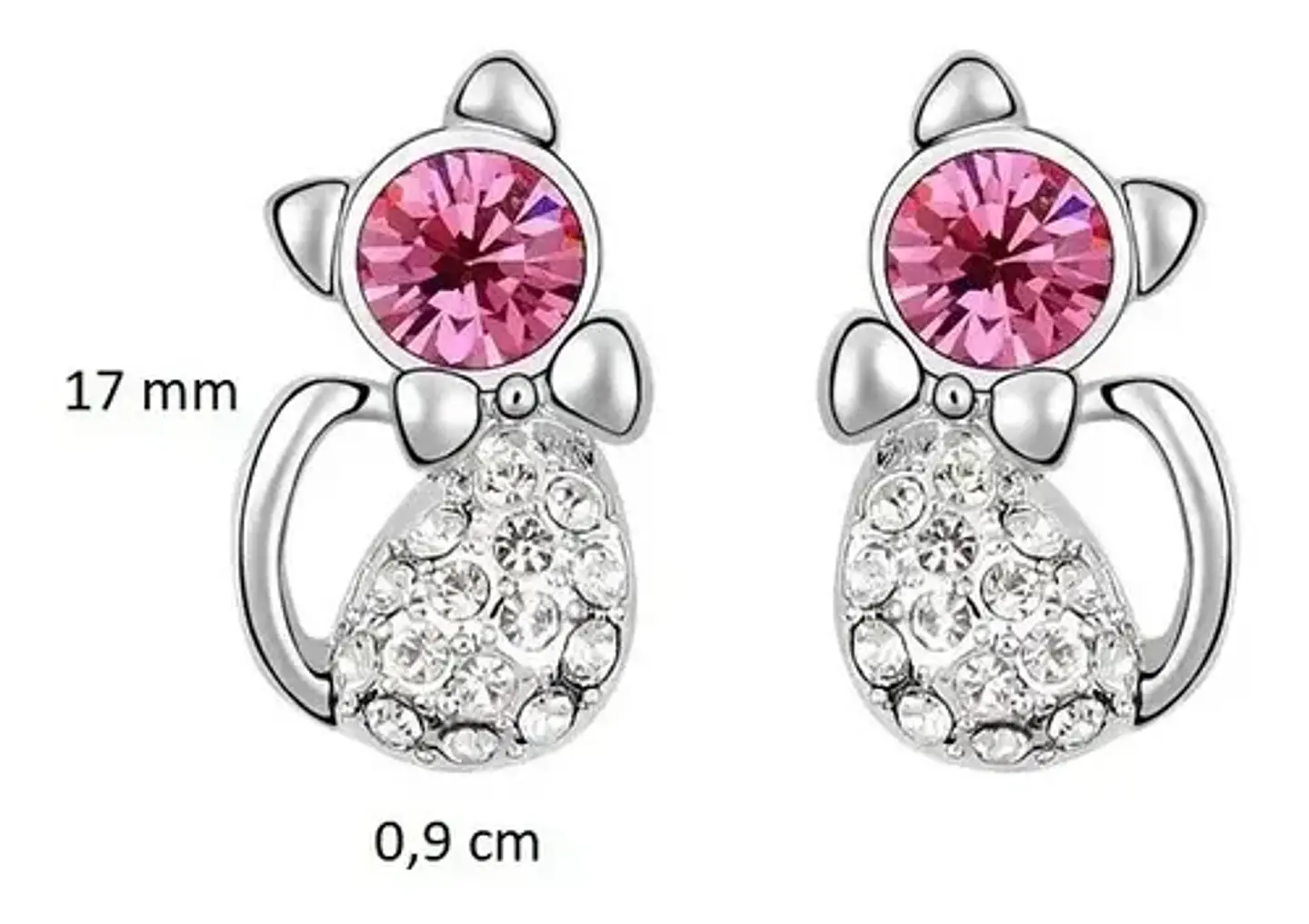 Aros Gato Cristal Rosado + Bolsa Terciopelo Regalo Joyas 2