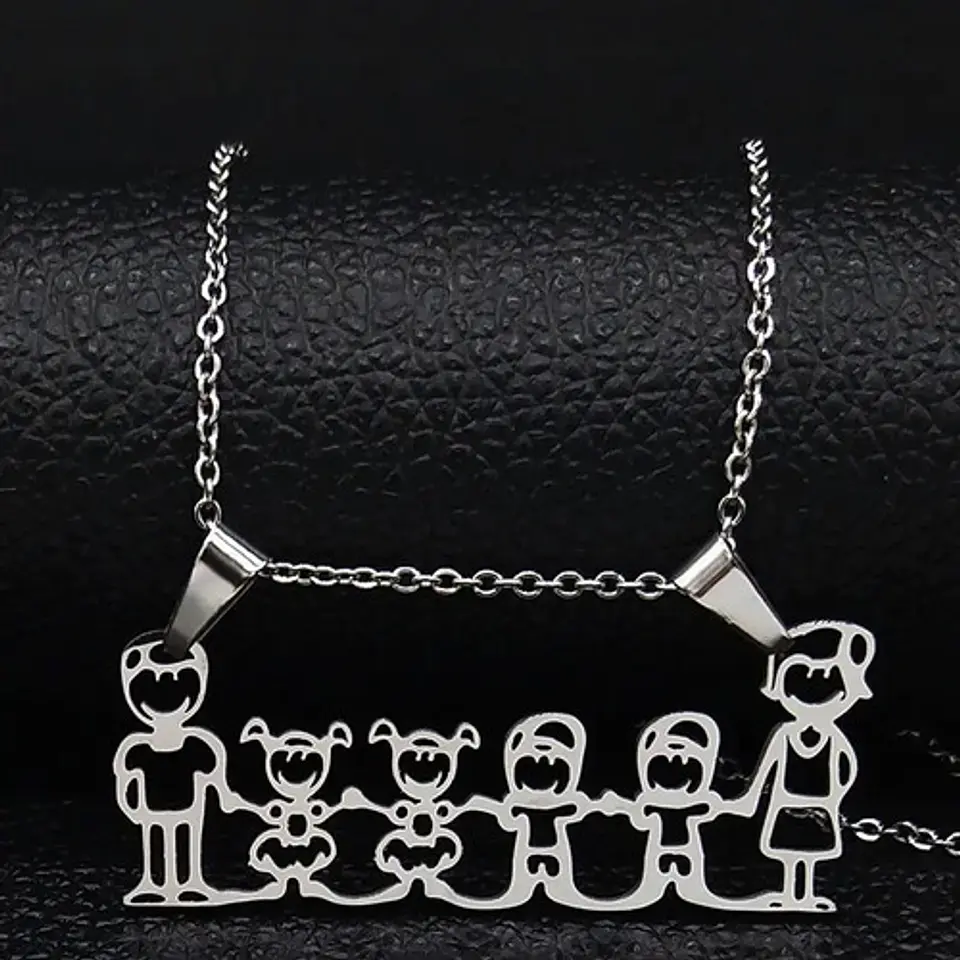 Cadena Colgante Familia Papá Mamá Hijos Niños + Caja Regalo 2