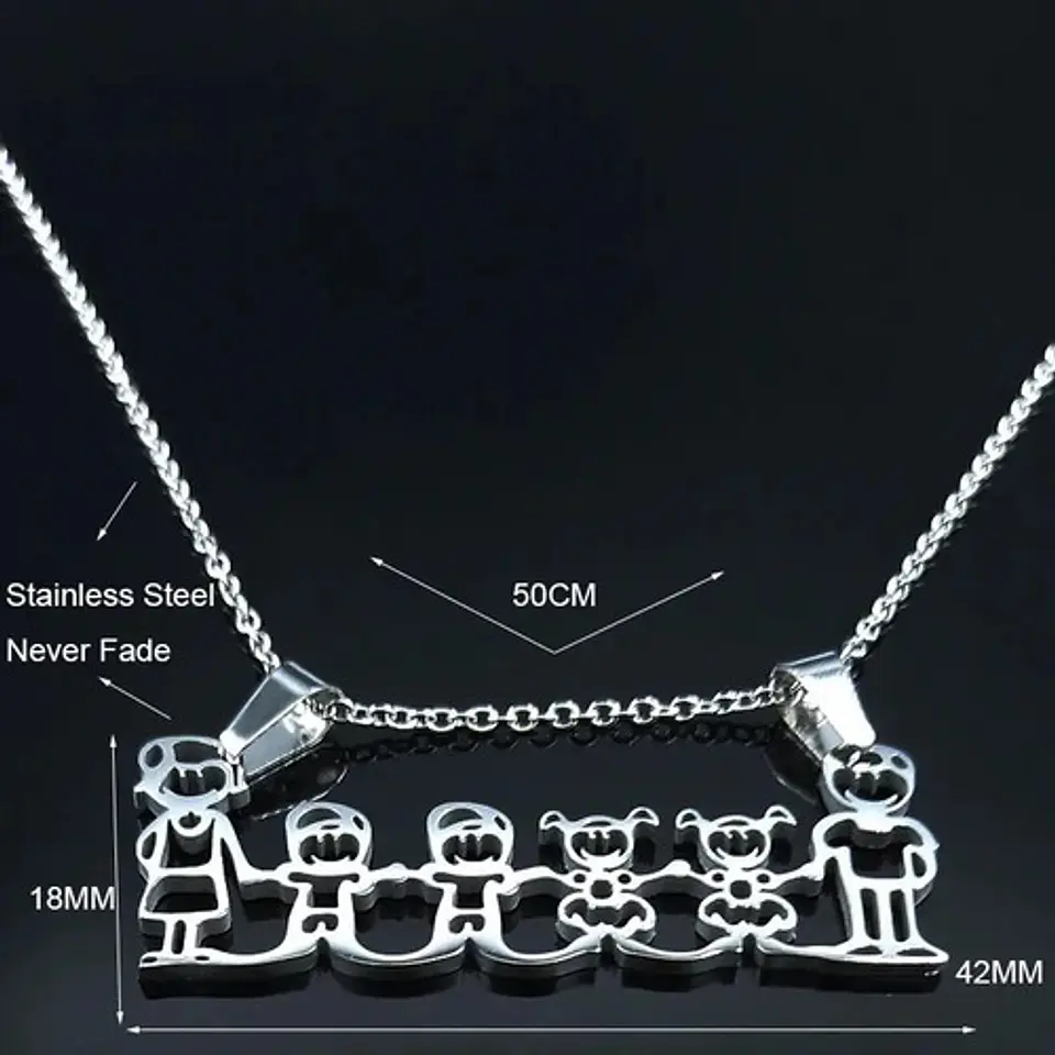 Cadena Colgante Familia Papá Mamá Hijos Niños + Caja Regalo 3