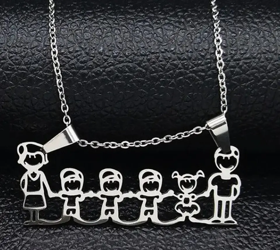 Cadena Colgante Familia Papá Mamá Hijos Niños + Caja Regalo 5