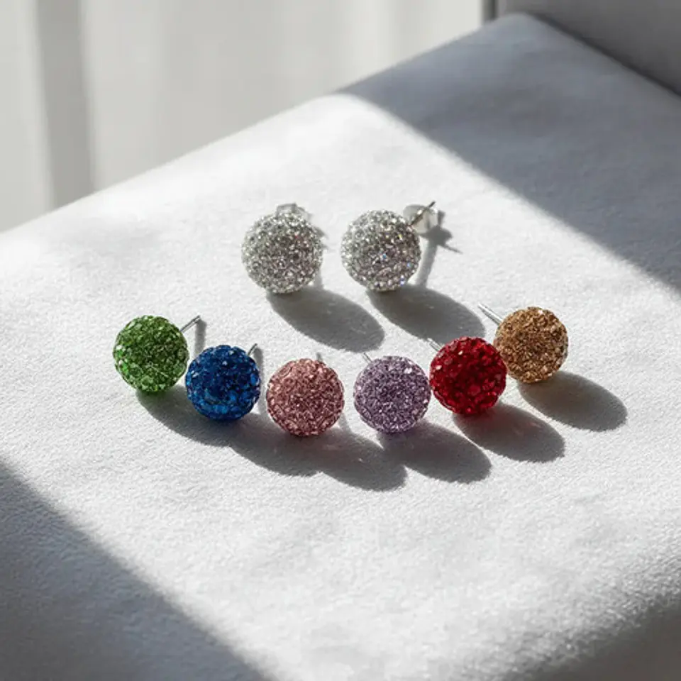 Aros Colores Cristales Incrustados X8 Par + Caja Regalo Joya 5