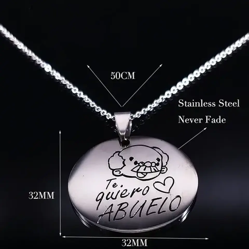 Cadena Y Colgante Grabado Abuelo Abuelito + Caja Regalo 6