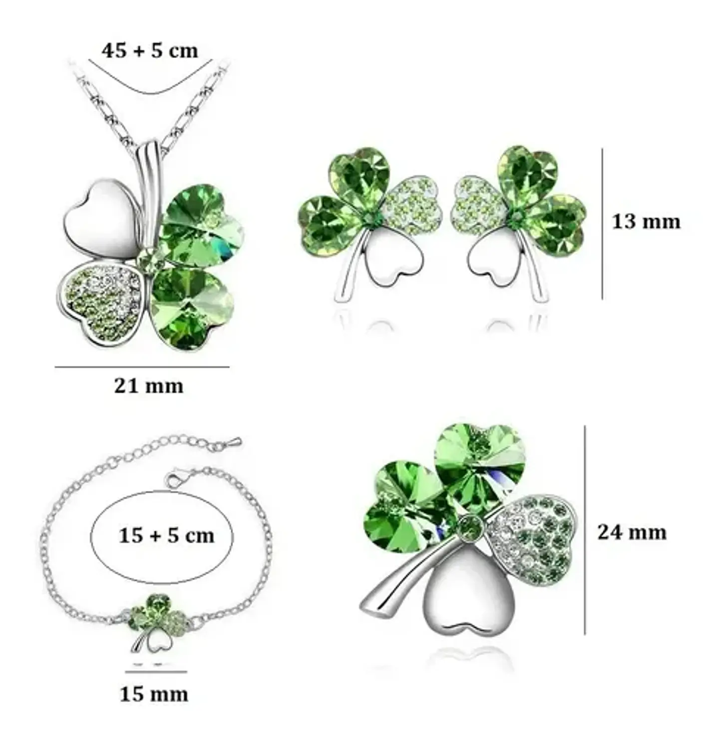Conjunto Trébol Cadena Pulsera Aros Broche + Bolsa Regalo 3