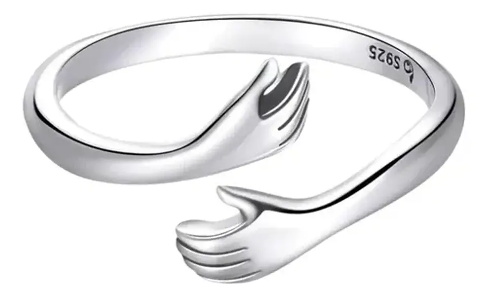 Anillo Plata 925 Ajustable Abrazo Amor Joyas Regalo Mujer 1