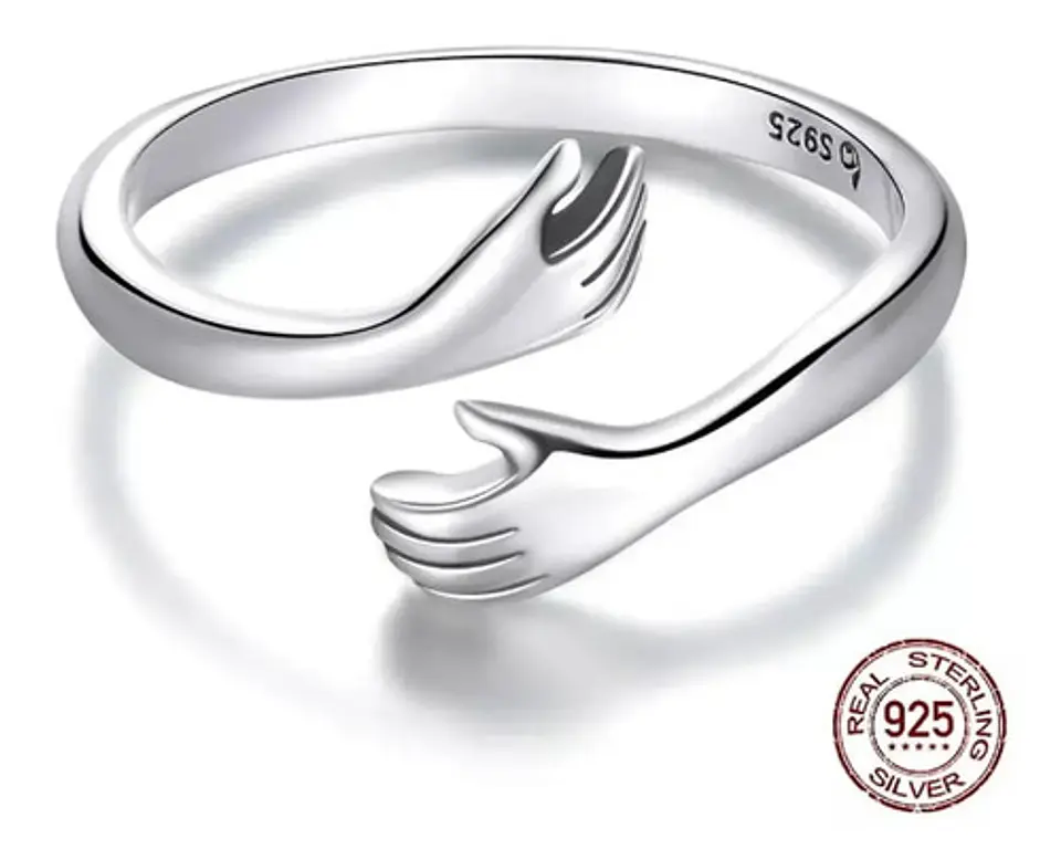 Anillo Plata 925 Ajustable Abrazo Amor Joyas Regalo Mujer 2
