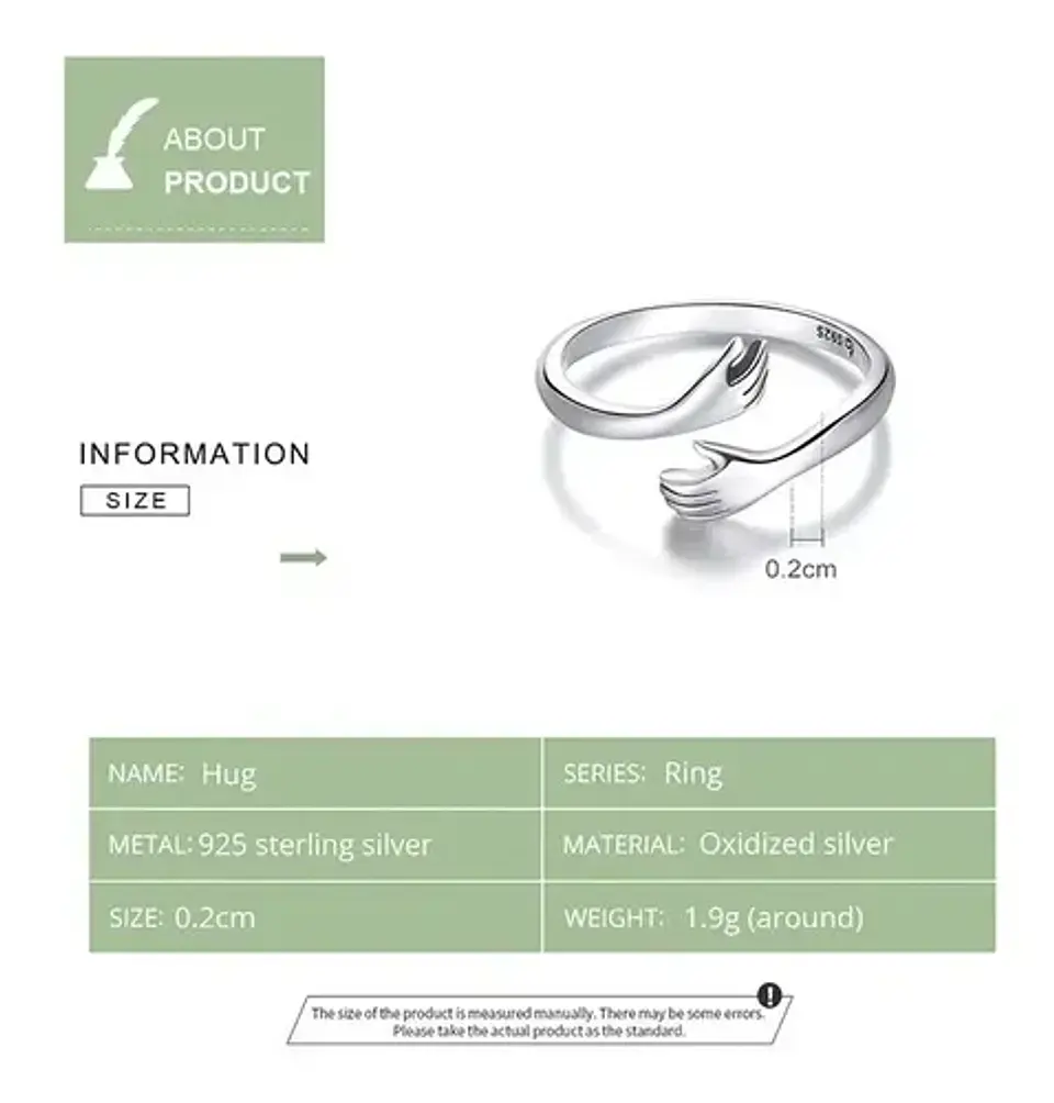 Anillo Plata 925 Ajustable Abrazo Amor Joyas Regalo Mujer 4