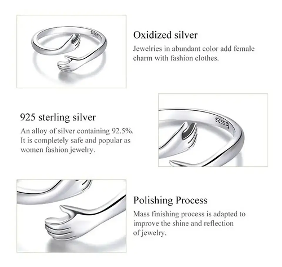 Anillo Plata 925 Ajustable Abrazo Amor Joyas Regalo Mujer 5