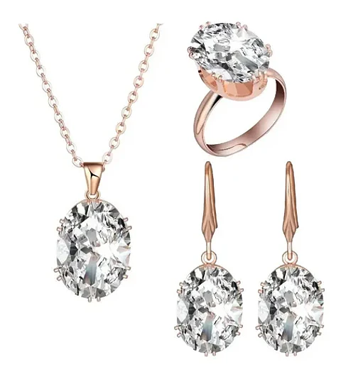 Conjunto Cristal Collar Aros Anillo + Bolsa Regalo Joyas