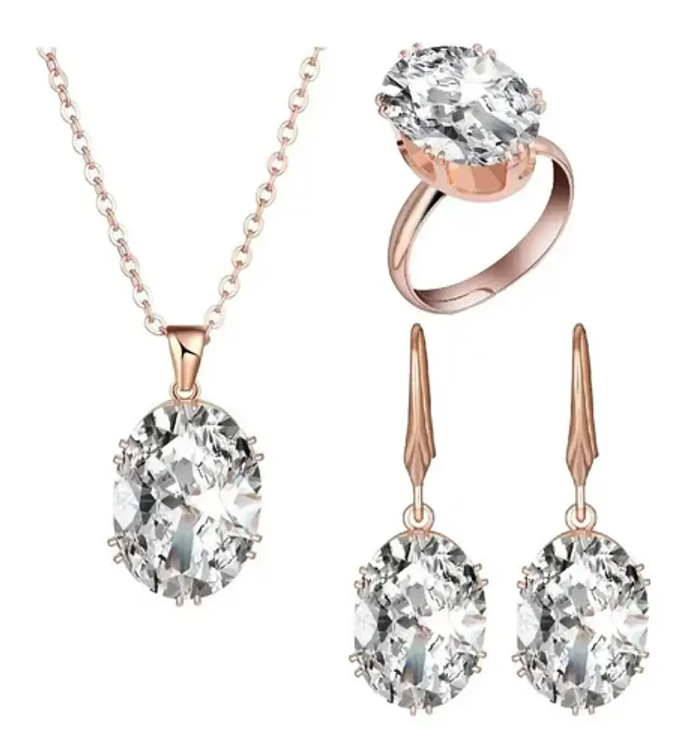 Conjunto Cristal Collar Aros Anillo + Bolsa Regalo Joyas 1