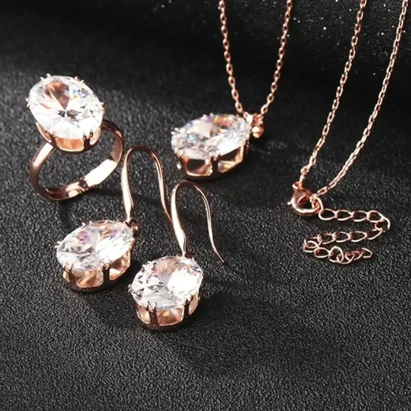 Conjunto Cristal Collar Aros Anillo + Bolsa Regalo Joyas 2