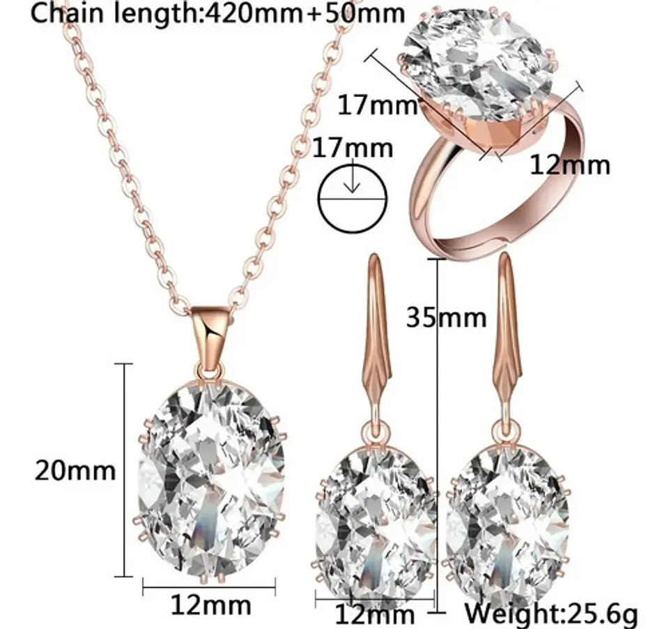 Conjunto Cristal Collar Aros Anillo + Bolsa Regalo Joyas 3