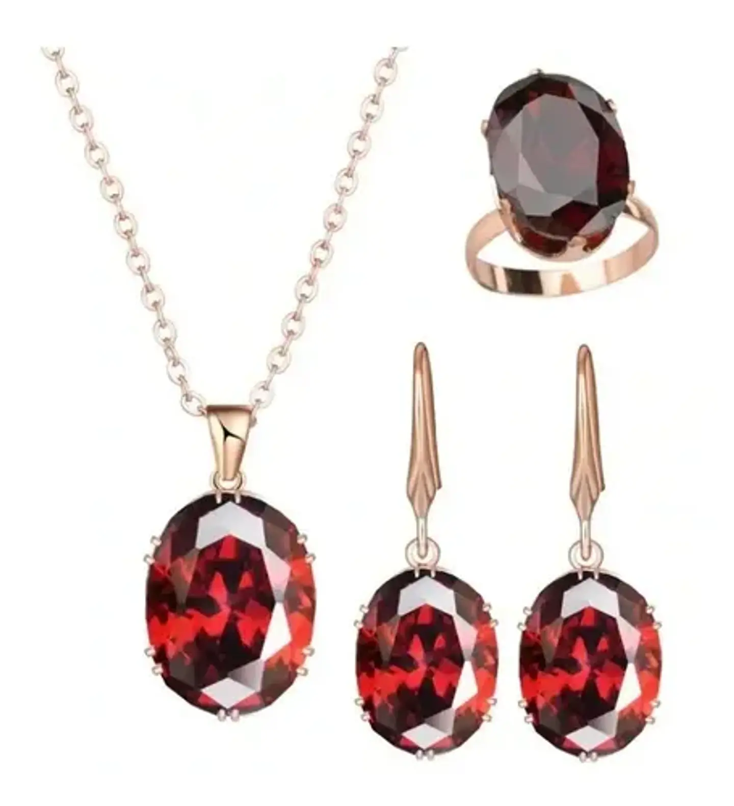 Conjunto Cristal Collar Aros Anillo + Bolsa Regalo Joyas 5