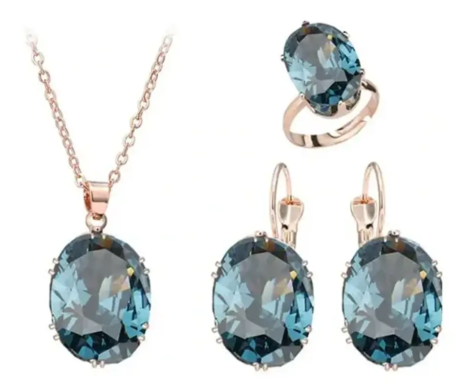 Conjunto Cristal Collar Aros Anillo + Bolsa Regalo Joyas 8