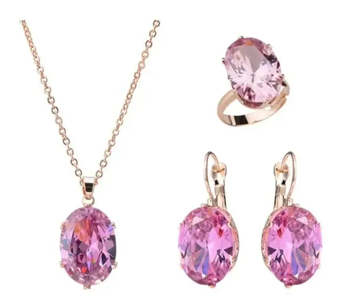 Conjunto Cristal Collar Aros Anillo + Bolsa Regalo Joyas 11