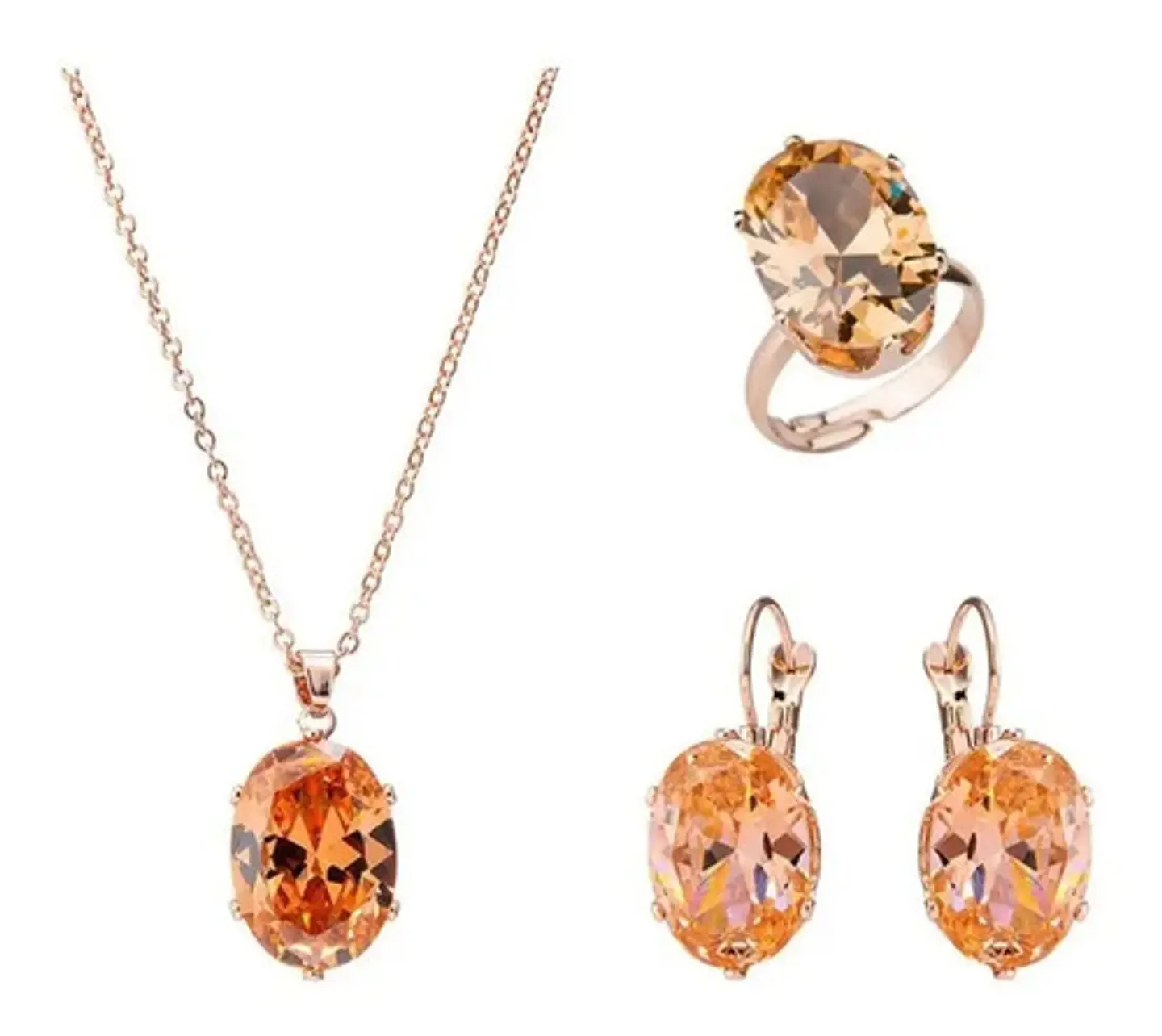 Conjunto Cristal Collar Aros Anillo + Bolsa Regalo Joyas 14