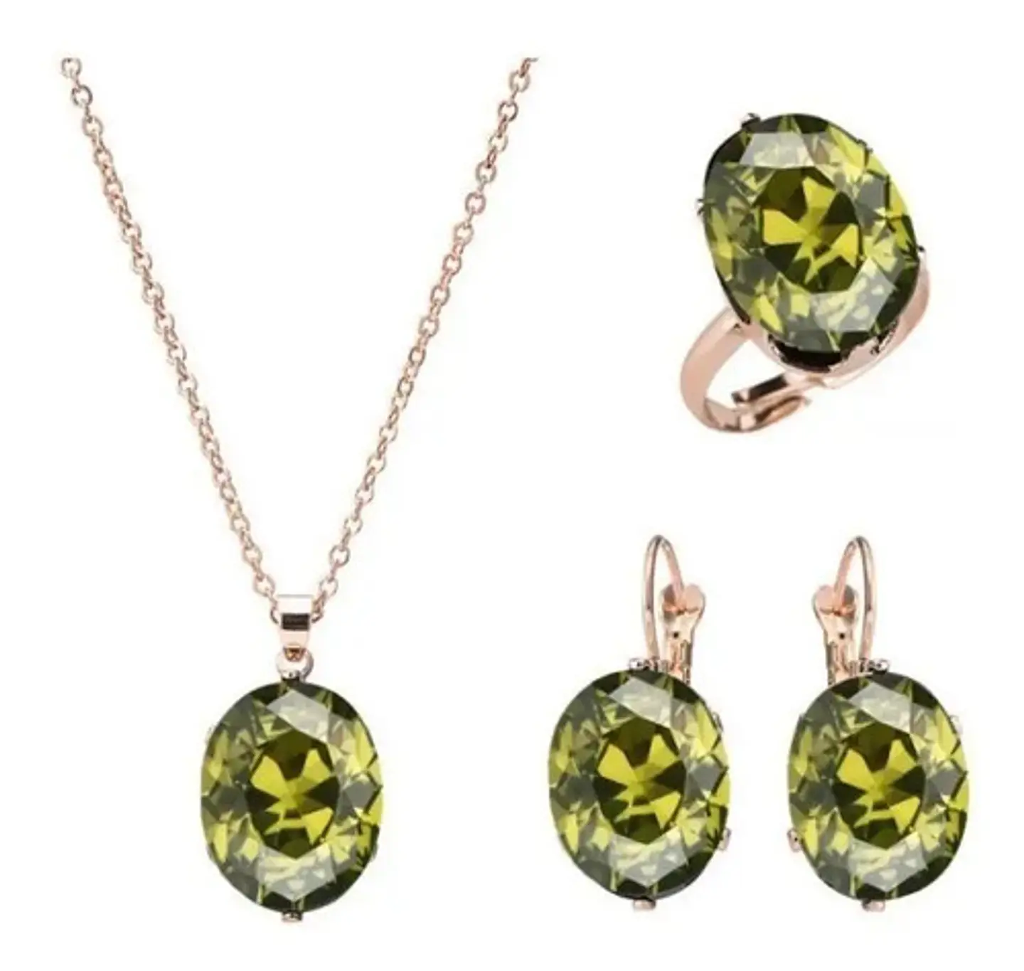 Conjunto Cristal Collar Aros Anillo + Bolsa Regalo Joyas 17