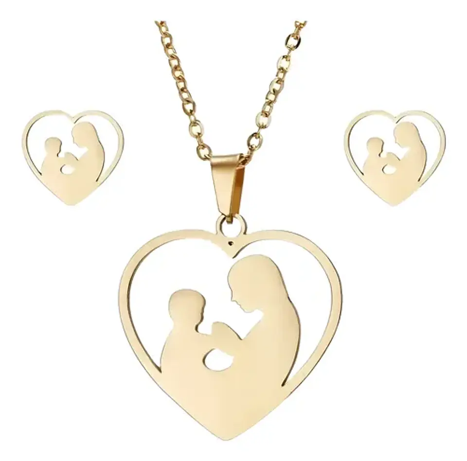 Conjunto Joyas Madre Hijo Regalo + Caja Y Globo Metálico  1