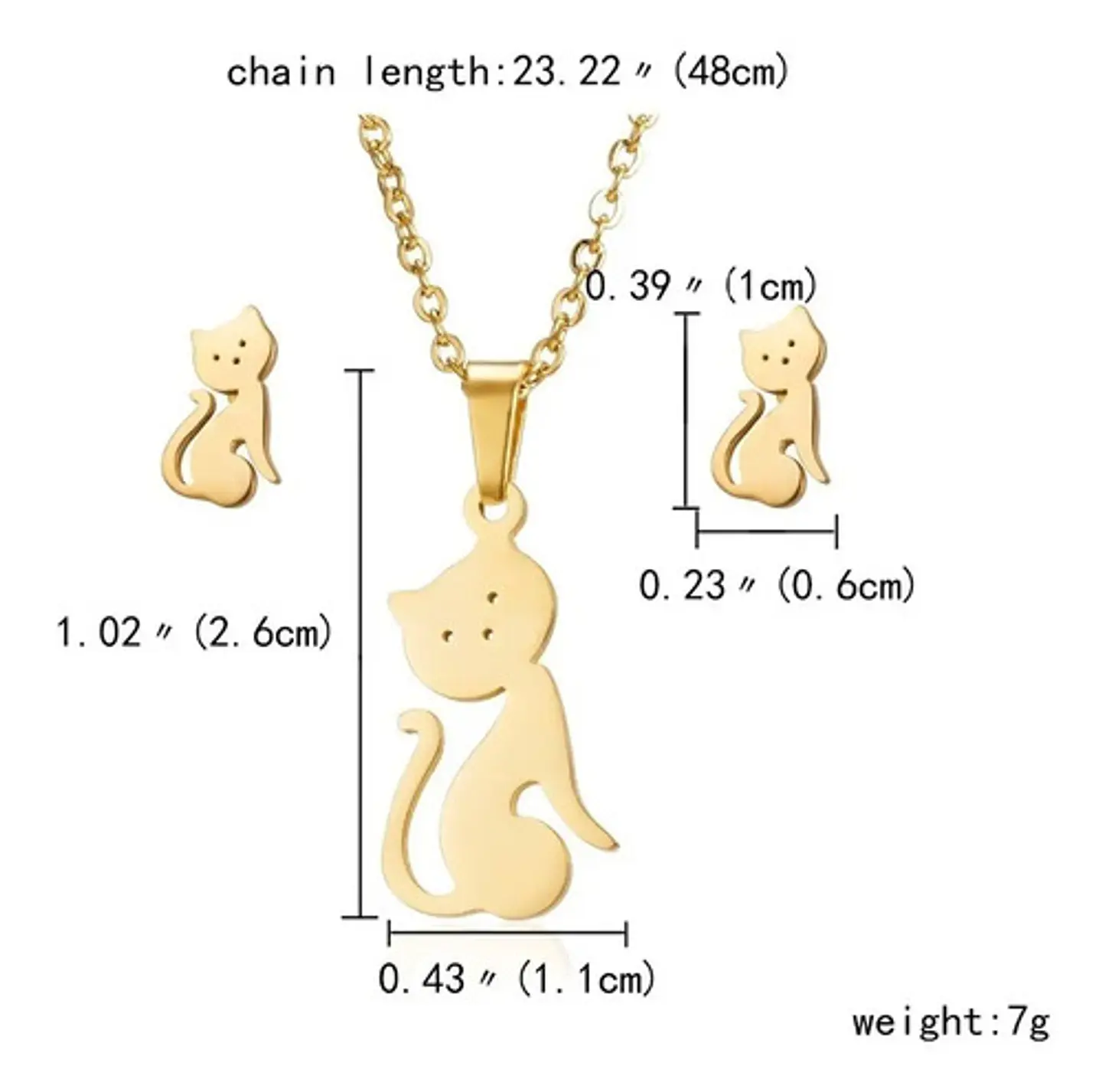 Conjunto Gato Cadena Colgante Aros Mujer Niña + Caja Regalo 3