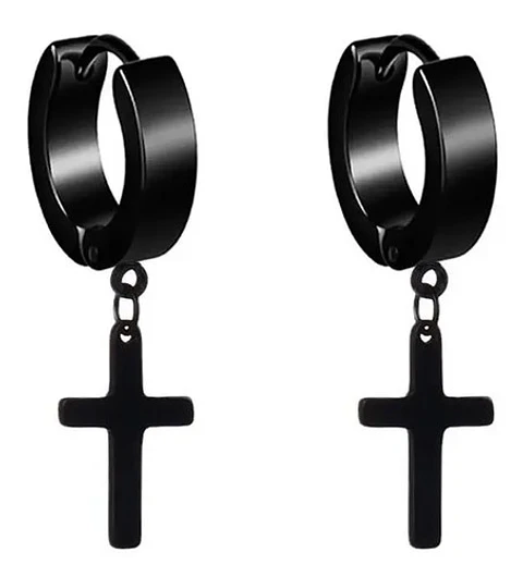 Aros Cruz Punk Gótico Kpop Rock Black + Bolsa Regalo Joyas