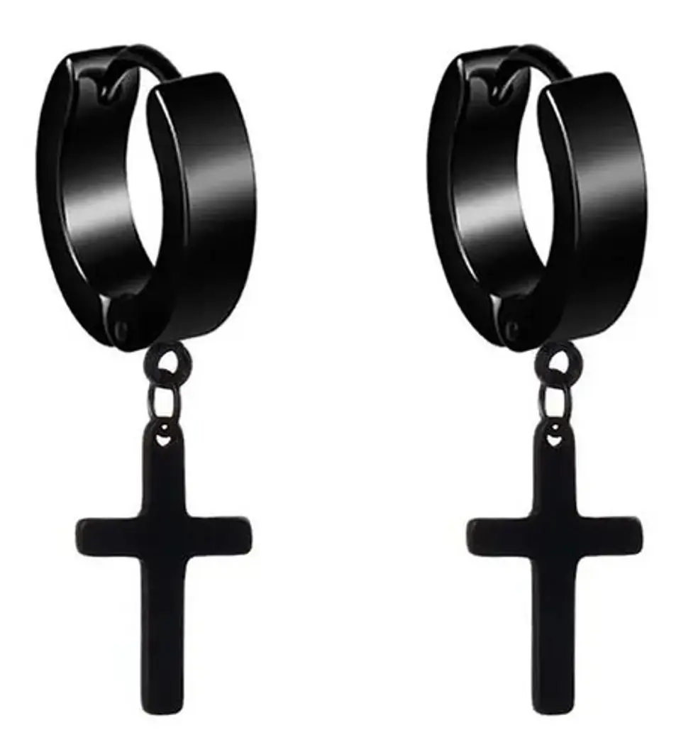 Aros Cruz Punk Gótico Kpop Rock Black + Bolsa Regalo Joyas 1