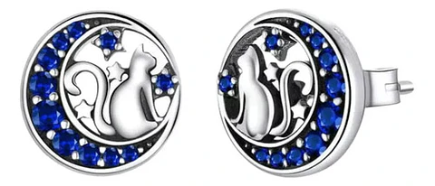 Aros Plata 925 Luna Gato Circones Joyas Regalo Mujer Niña