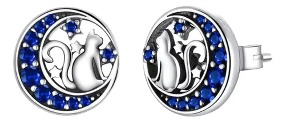 Aros Plata 925 Luna Gato Circones Joyas Regalo Mujer Niña 1
