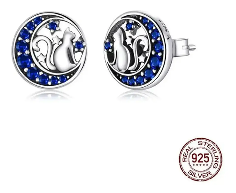Aros Plata 925 Luna Gato Circones Joyas Regalo Mujer Niña 2