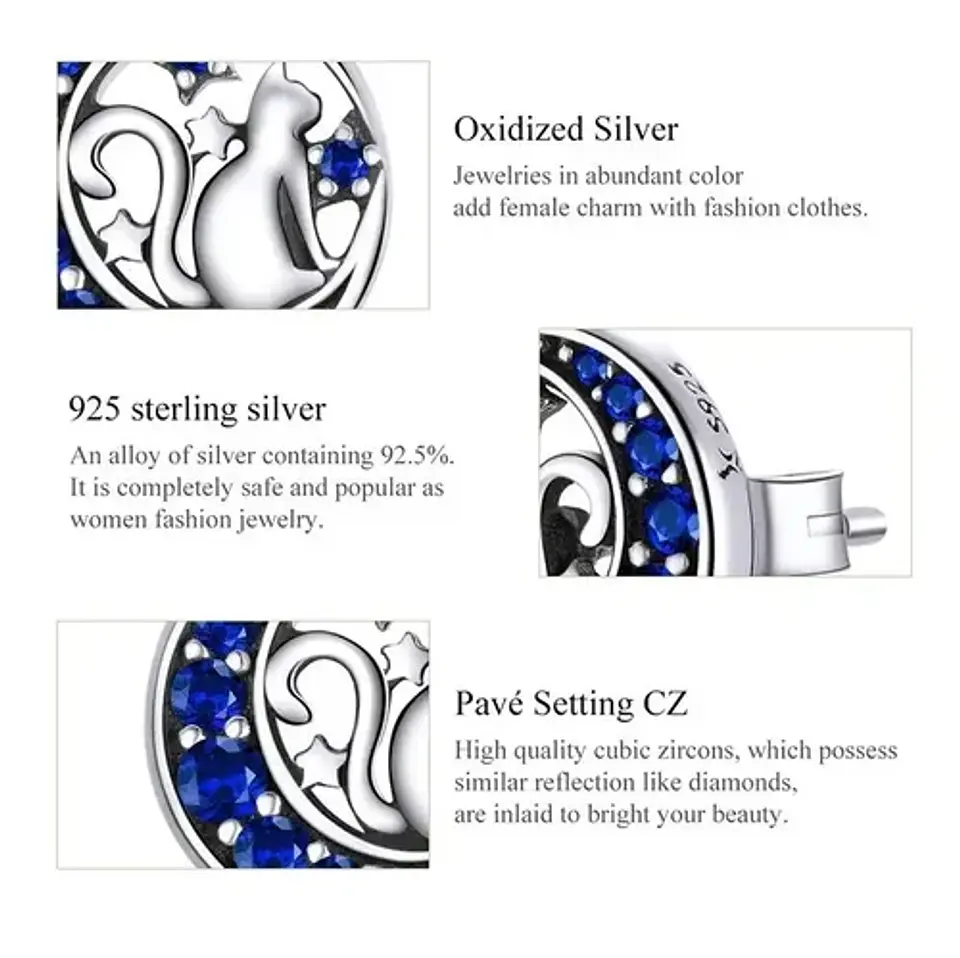 Aros Plata 925 Luna Gato Circones Joyas Regalo Mujer Niña 5