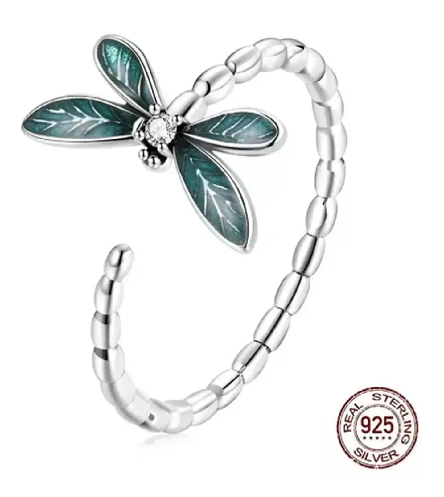 Anillo Plata 925 Ajustable Libélula Verde Joyas Regalo Mujer 2