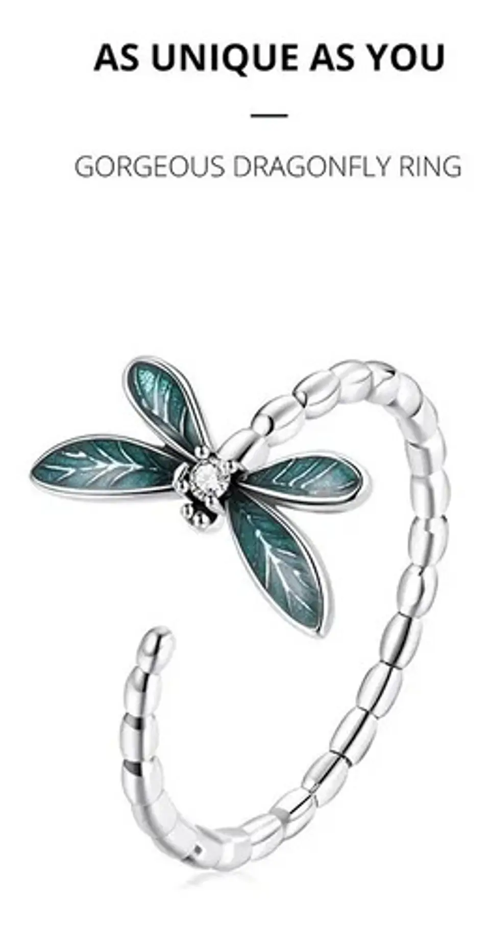 Anillo Plata 925 Ajustable Libélula Verde Joyas Regalo Mujer 3