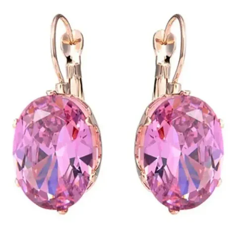 Aros Cristal Rosado Circonita Mujer + Bolsa Regalo Joyas
