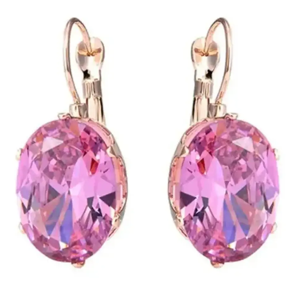 Aros Cristal Rosado Circonita Mujer + Bolsa Regalo Joyas 1