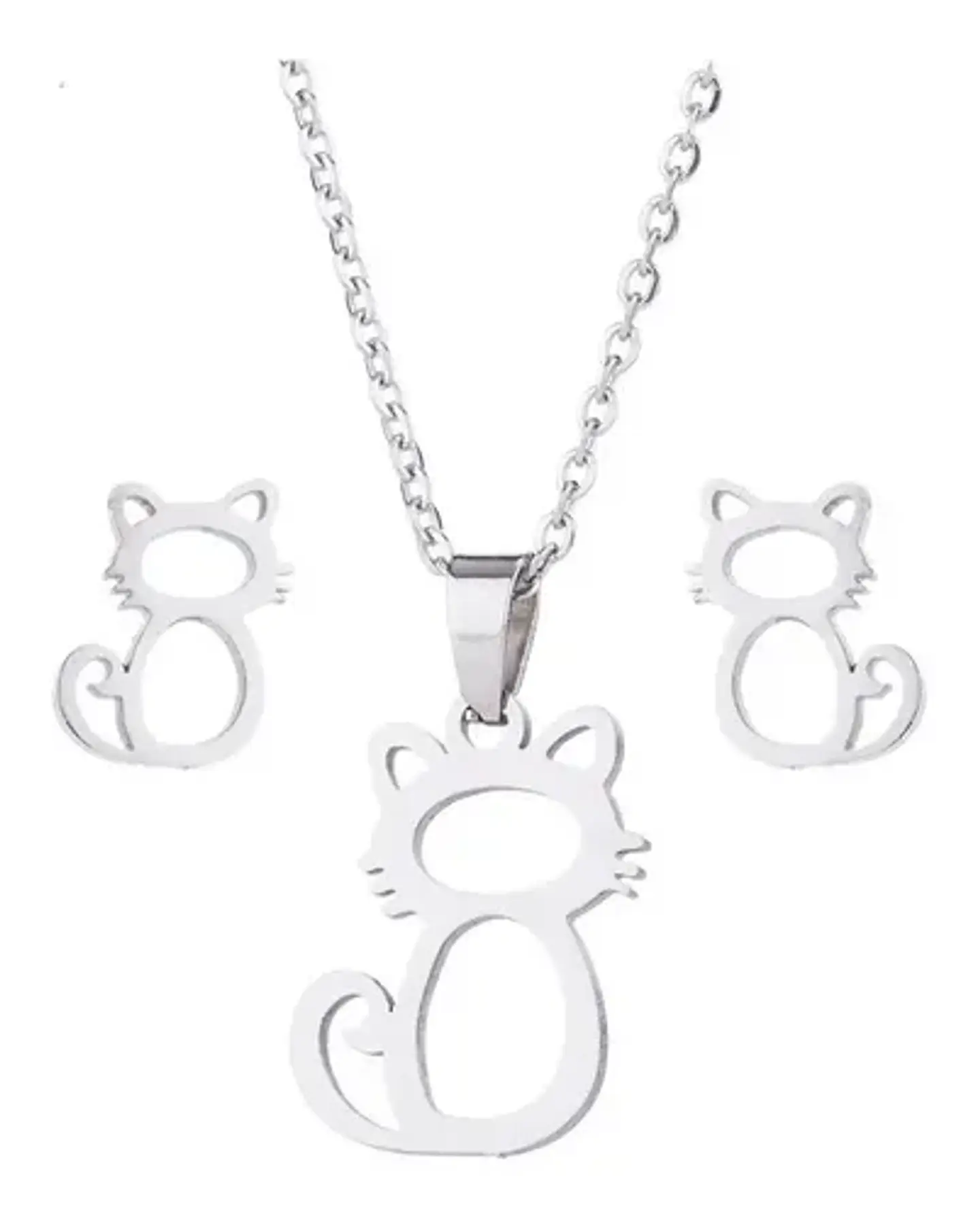 Conjunto Gato Colgante Cadena Aros Mujer Niña + Caja Regalo 1