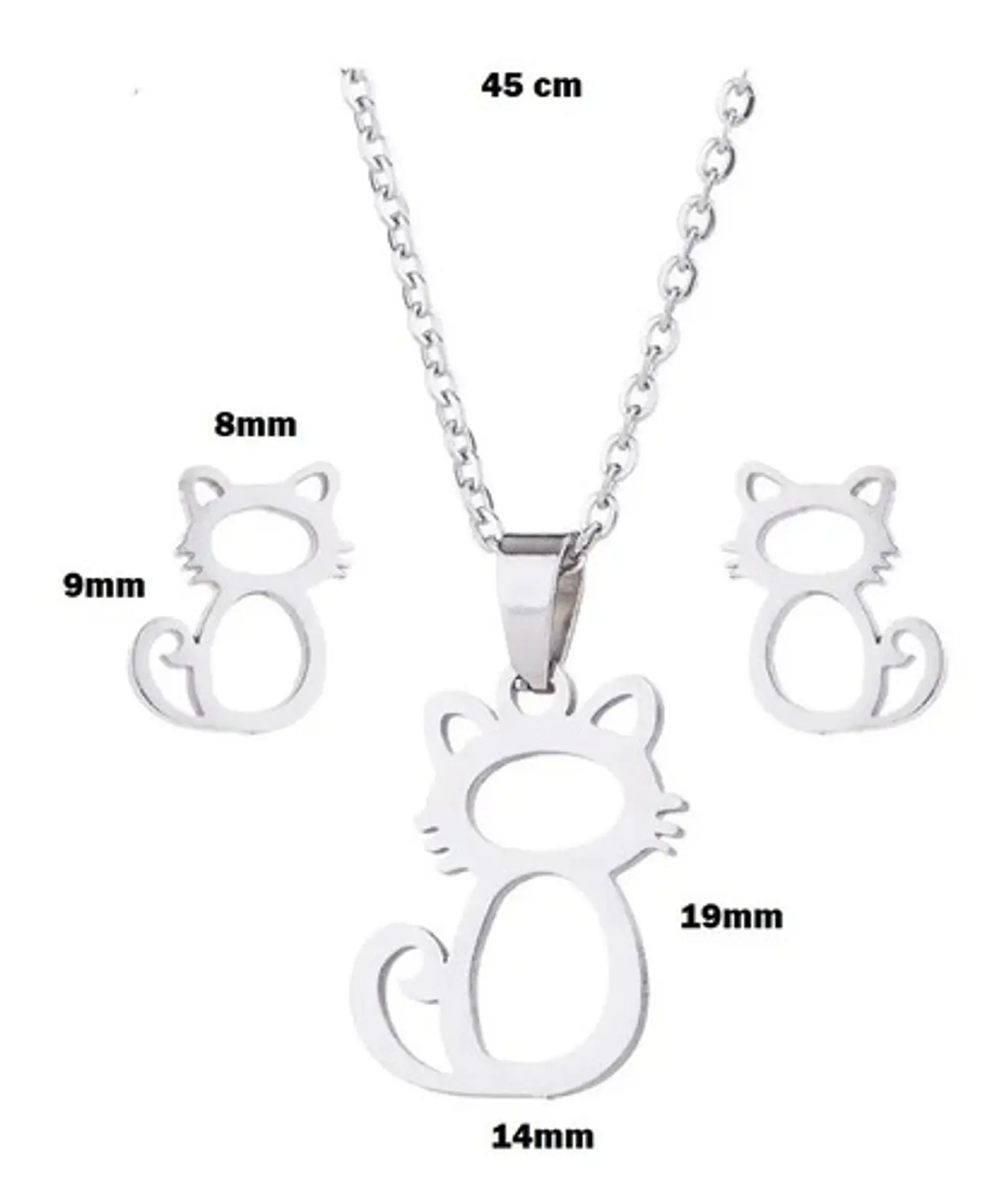 Conjunto Gato Colgante Cadena Aros Mujer Niña + Caja Regalo 3