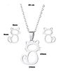 Conjunto Gato Colgante Cadena Aros Mujer Niña + Caja Regalo - Miniatura 3