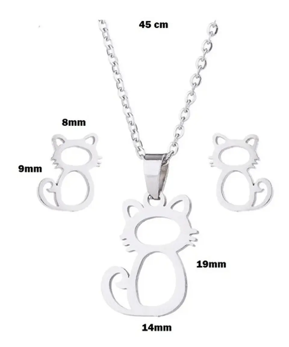 Conjunto Gato Colgante Cadena Aros Mujer Niña + Caja Regalo 3