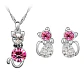 Conjunto Joyas Gato Cristal Collar Aros Mujer + Caja Regalo - Miniatura 1