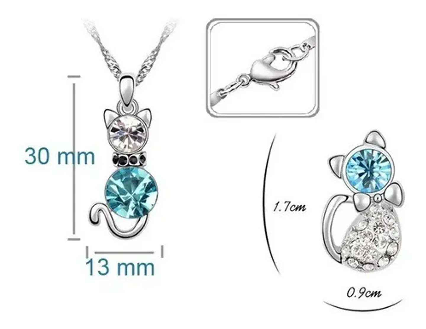 Conjunto Joyas Gato Cristal Collar Aros Mujer + Caja Regalo 5