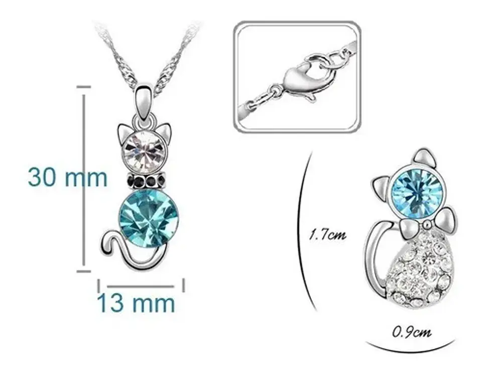 Conjunto Joyas Gato Cristal Collar Aros Mujer + Caja Regalo 5