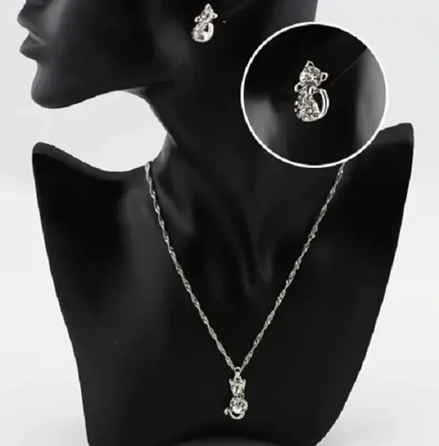 Conjunto Joyas Gato Cristal Collar Aros Mujer + Caja Regalo 8