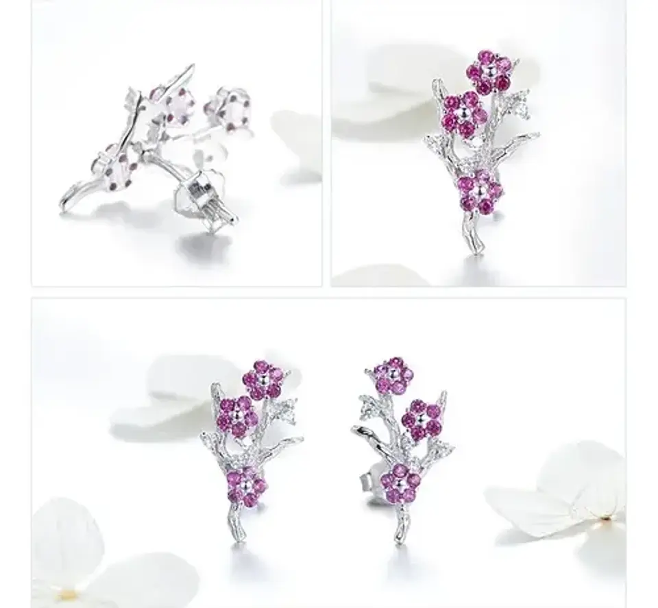 Conjunto Plata 925 Anillo Aros Flor Rosa Joyas Regalo Mujer 7