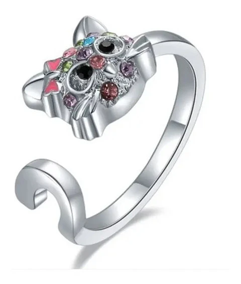 Anillo Ajustable Gato Colores + Caja Regalo Joyas Niña Mujer