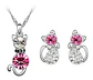 Conjunto Gato Cristal Rosado Collar Aros + Caja Regalo Joyas - Miniatura 1