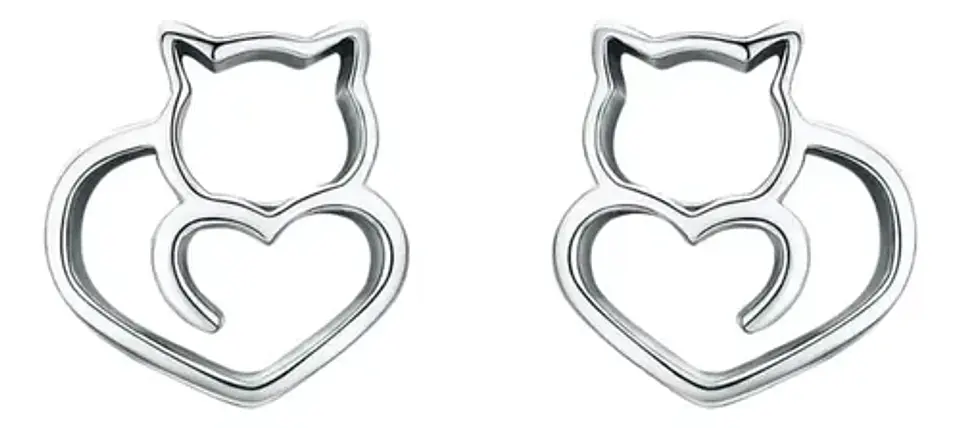 Aros Plata 925 Gato Joyas Regalo Mujer Niña 1