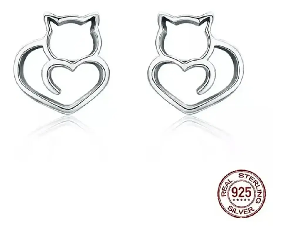 Aros Plata 925 Gato Joyas Regalo Mujer Niña 2