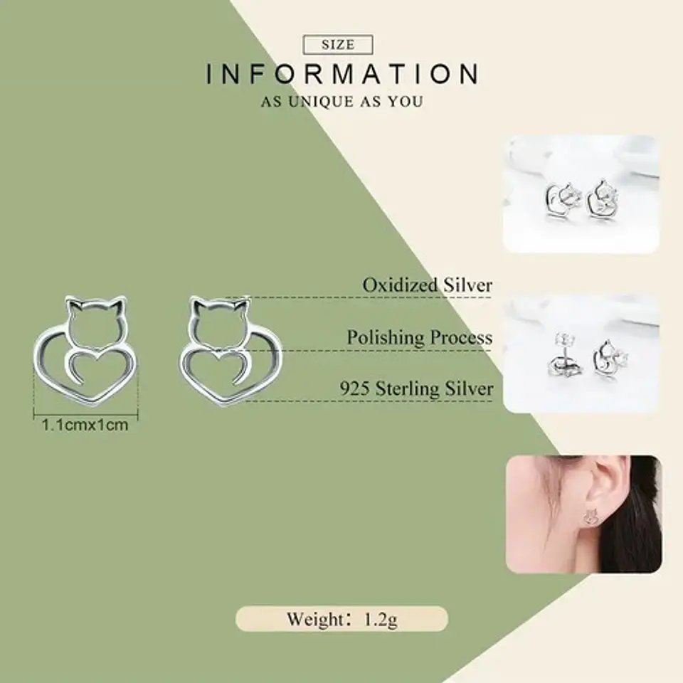 Aros Plata 925 Gato Joyas Regalo Mujer Niña 4
