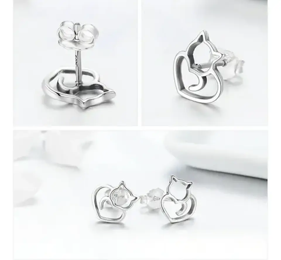 Aros Plata 925 Gato Joyas Regalo Mujer Niña 5