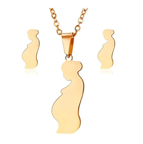 Conjunto Cadena Colgante Aros Mamá Embarazada + Caja Regalo