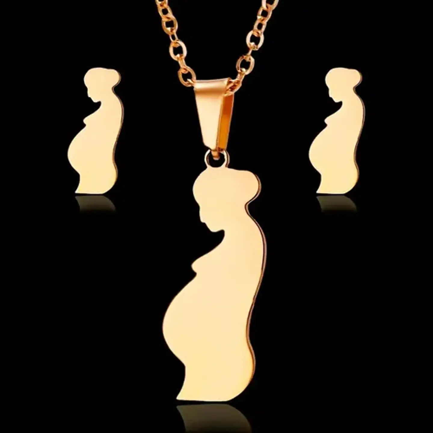 Conjunto Cadena Colgante Aros Mamá Embarazada + Caja Regalo 2