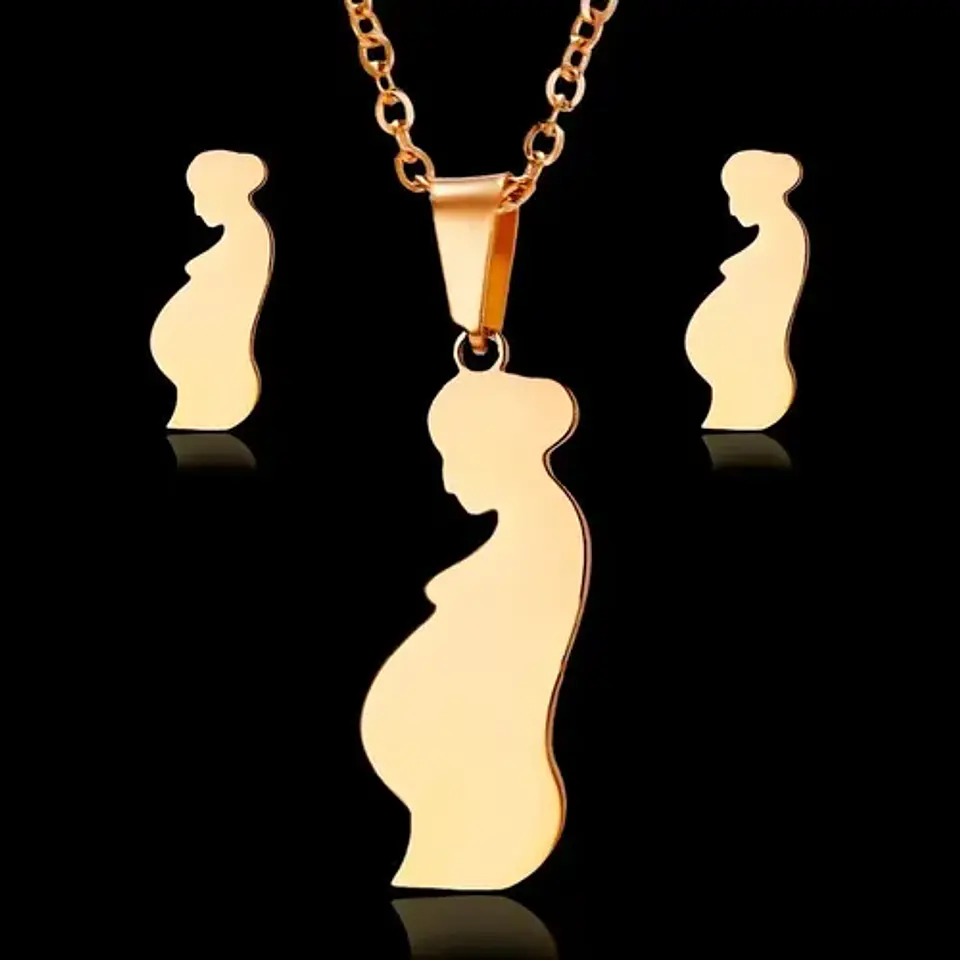 Conjunto Cadena Colgante Aros Mamá Embarazada + Caja Regalo 2